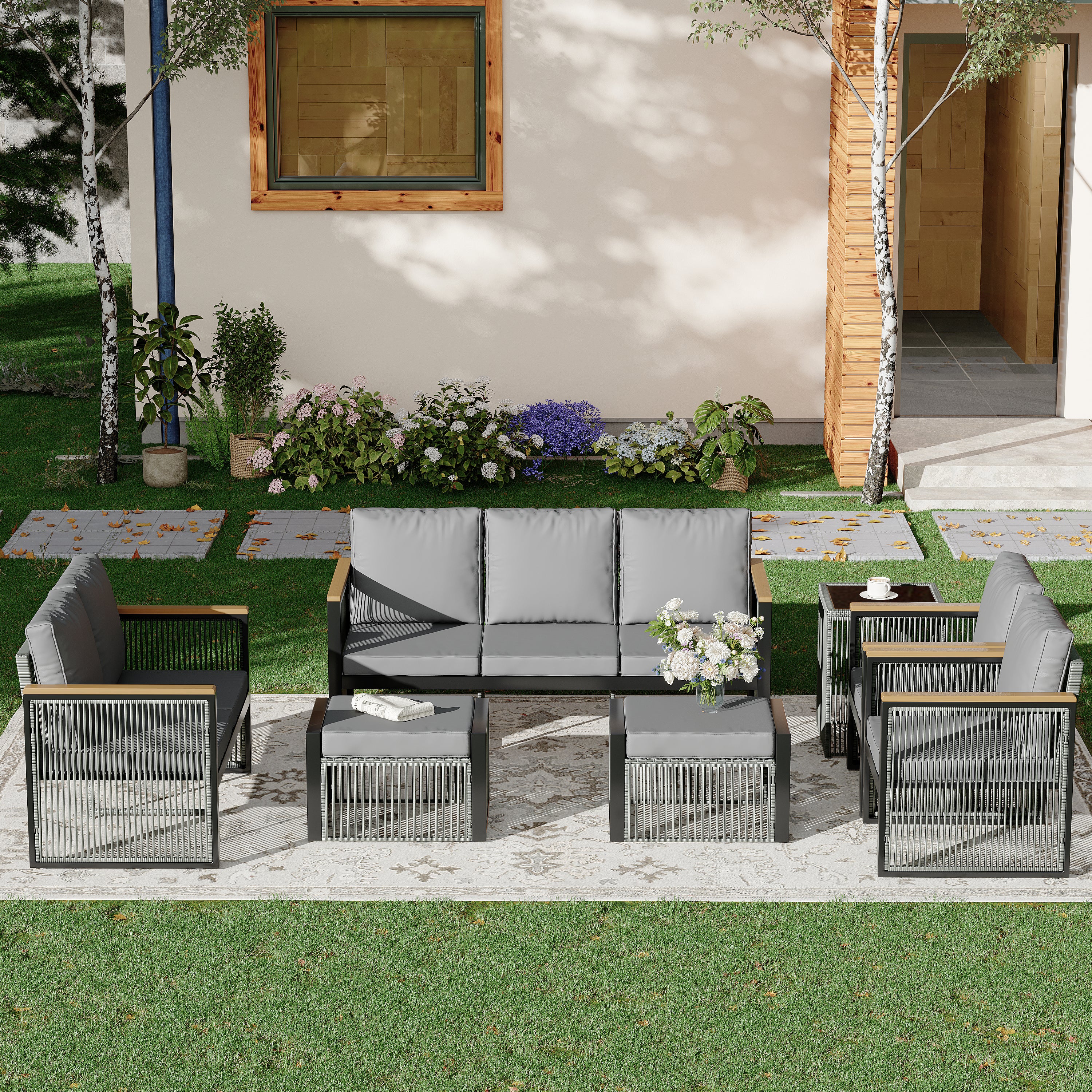 HOMREST 7 Piece Outdoor Sectional Patio Conversation Set, All Weather Outdoor Couch Set Patio Sofa Set for Deck, Lawn, Grey