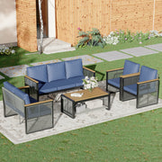 HOMREST 5 Pieces Patio Set Outdoor Furniture Sets Modern Chair Conversation Sets with Coffee Table for Yard and Bistro, Blue