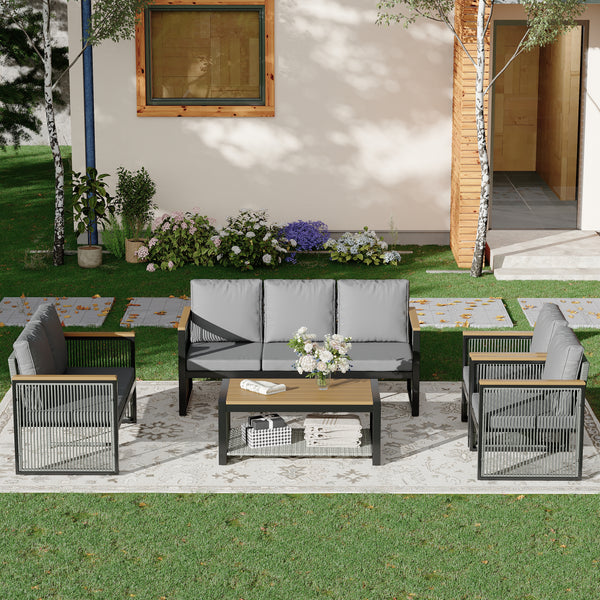 HOMREST 5 Pieces Patio Set Outdoor Furniture Sets Modern Chair Conversation Sets with Coffee Table for Yard and Bistro, Grey