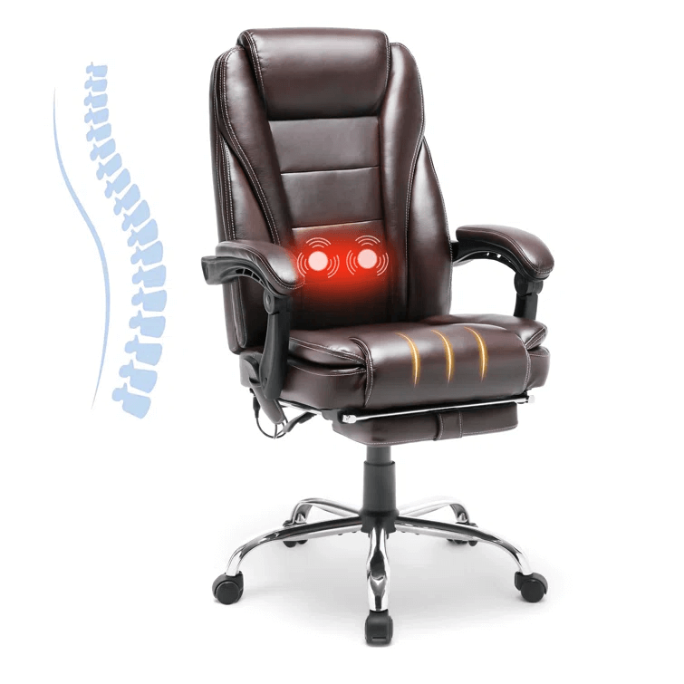 Executive Office Chair, Ergonomic Home Office Desk Chair Big and Tall with Heat and Massage, Brown
