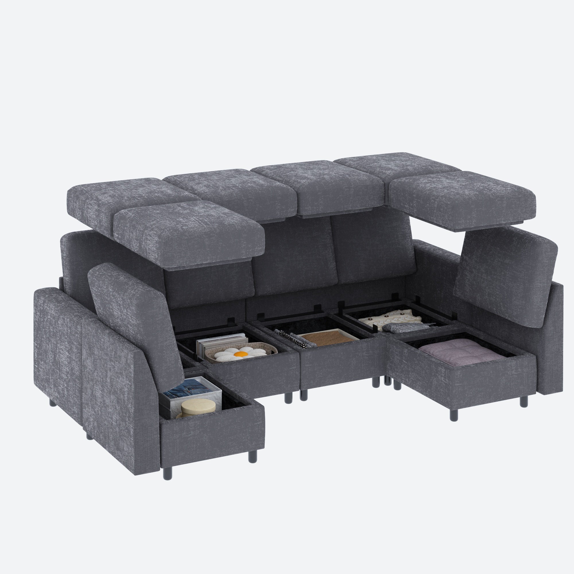 Homrest 6 Piece Modular Sectional Couch with Storage for Living Room, Dark Gray