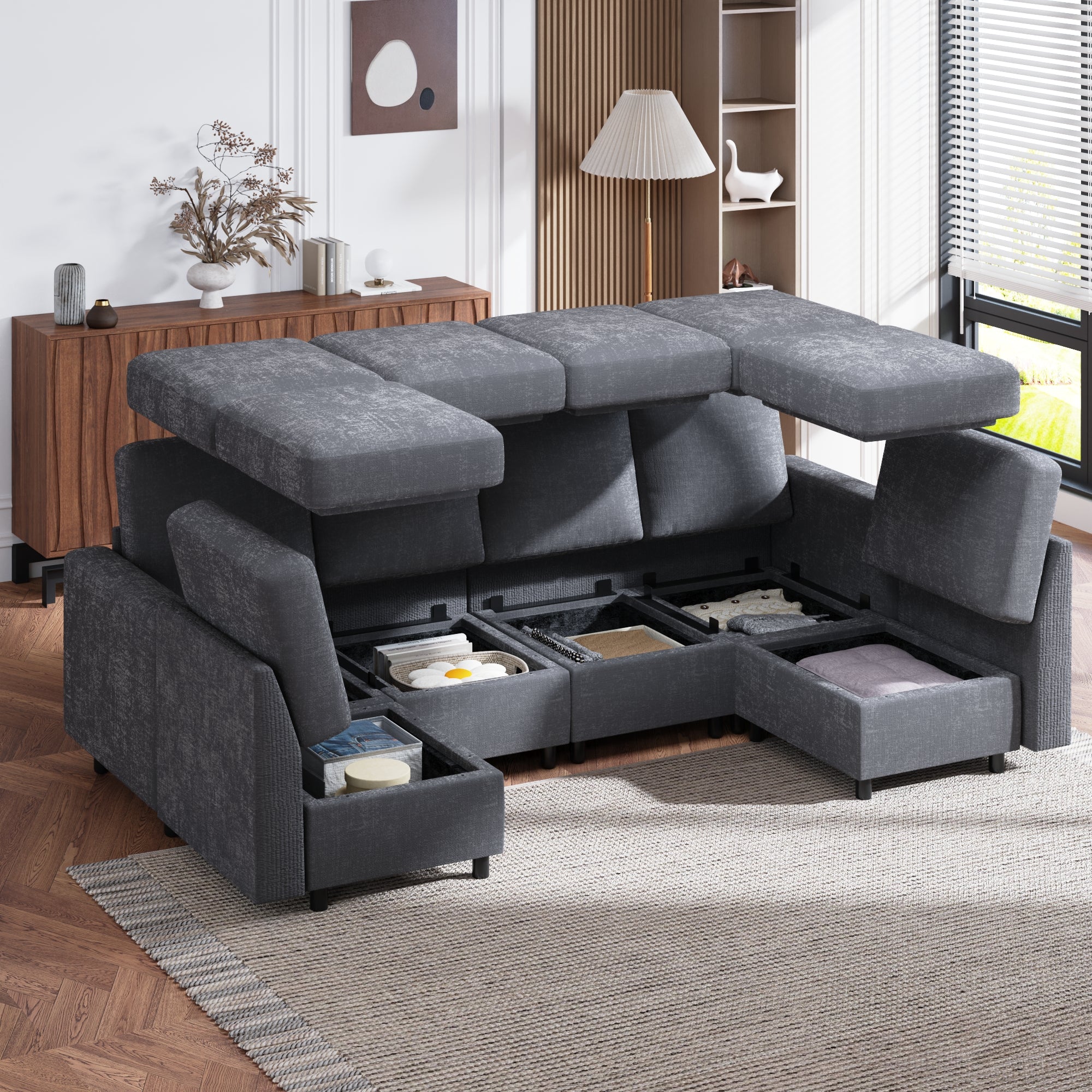 Homrest 6 Piece Modular Sectional Couch with Storage for Living Room, Dark Gray