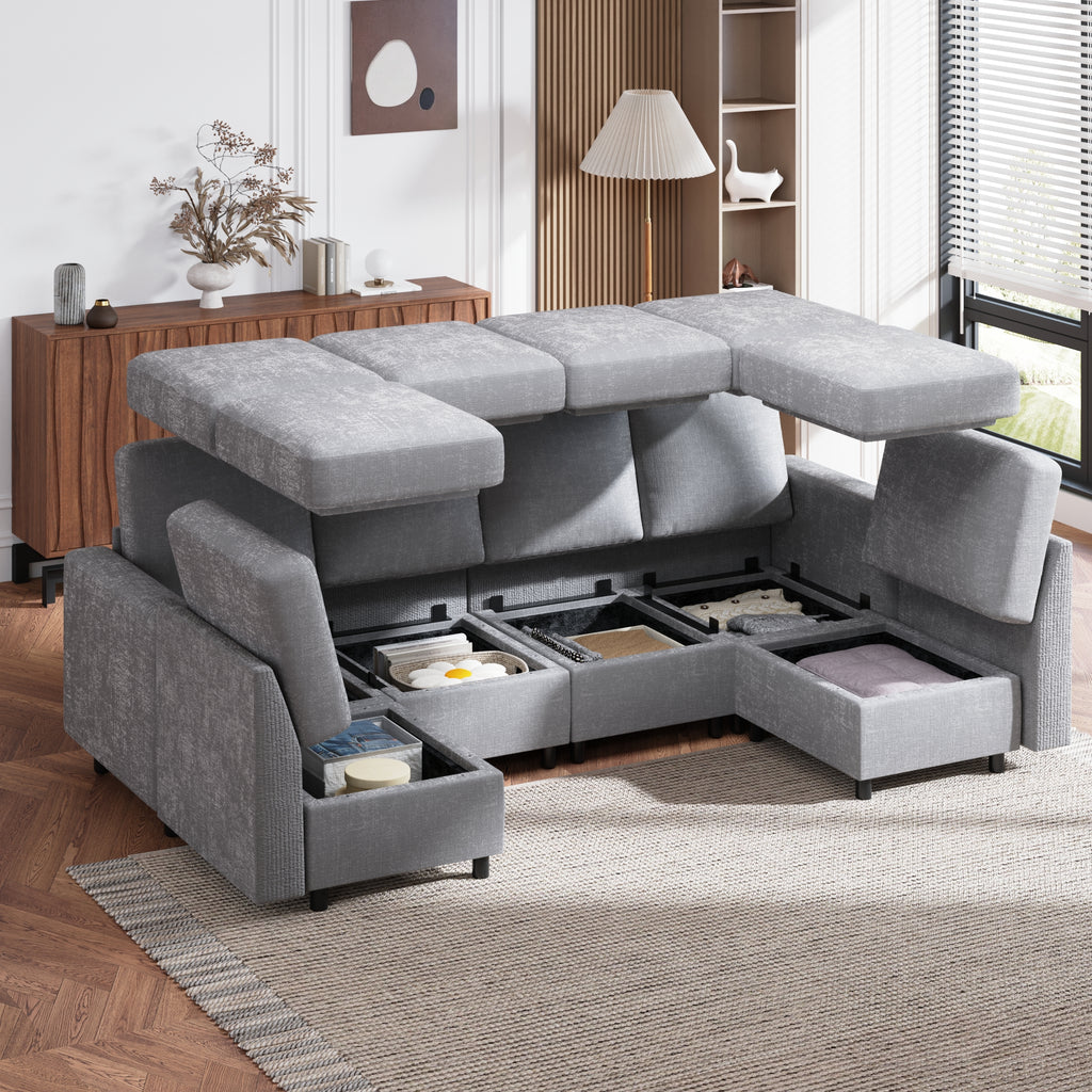 Homrest 6  Piece Modular Sectional Couch with Storage for Living Room, Light Grey