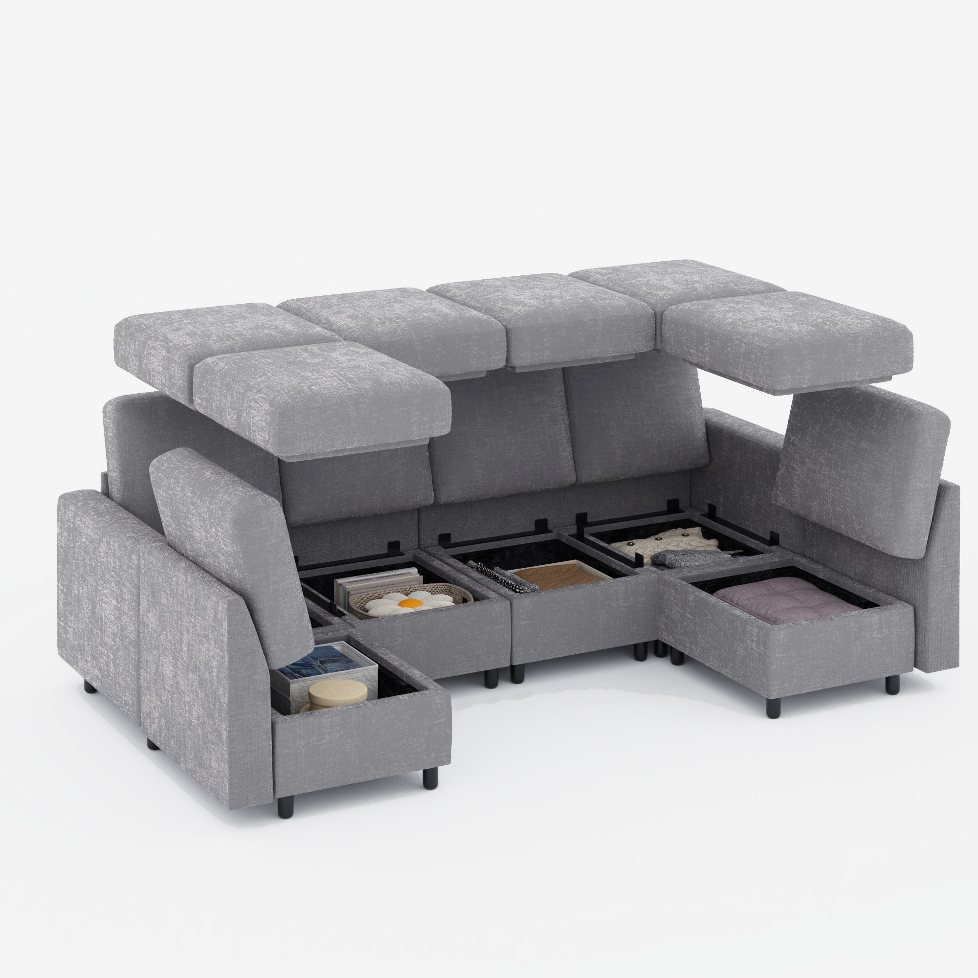 Homrest 6  Piece Modular Sectional Couch with Storage for Living Room, Light Grey