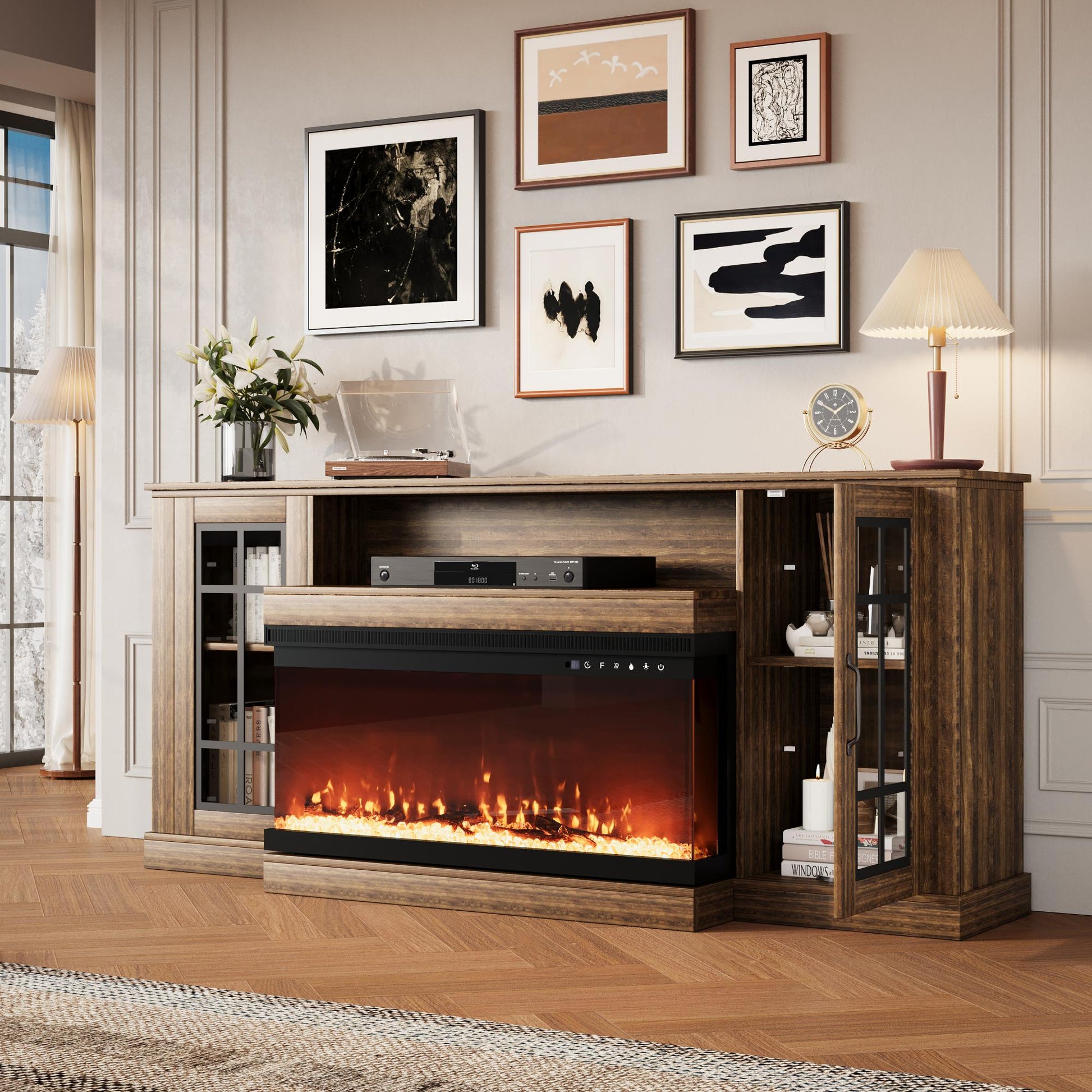brown-tv-stand-with-fireplace​