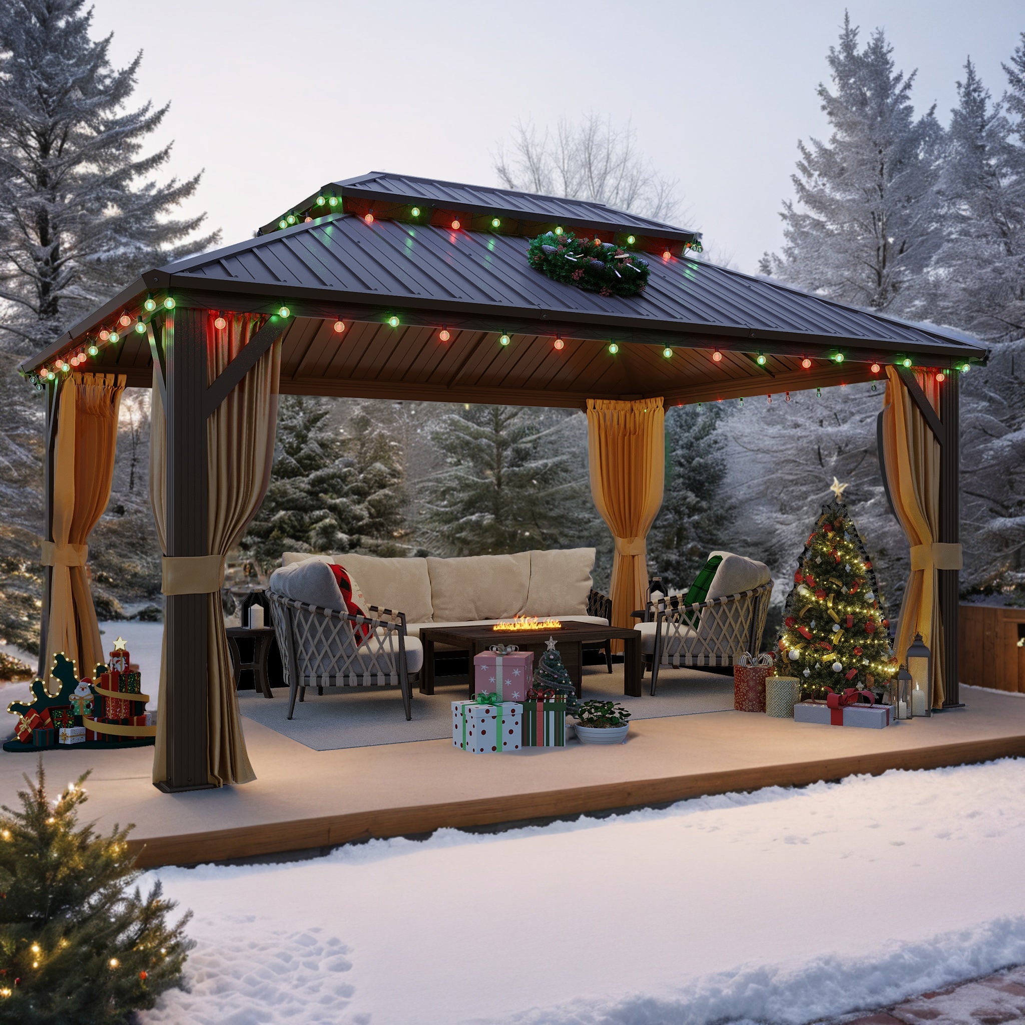 Homrest 12' x 16' Hardtop Gazebo, Aluminum Frame Gazebos with Galvanized Steel Double Roof