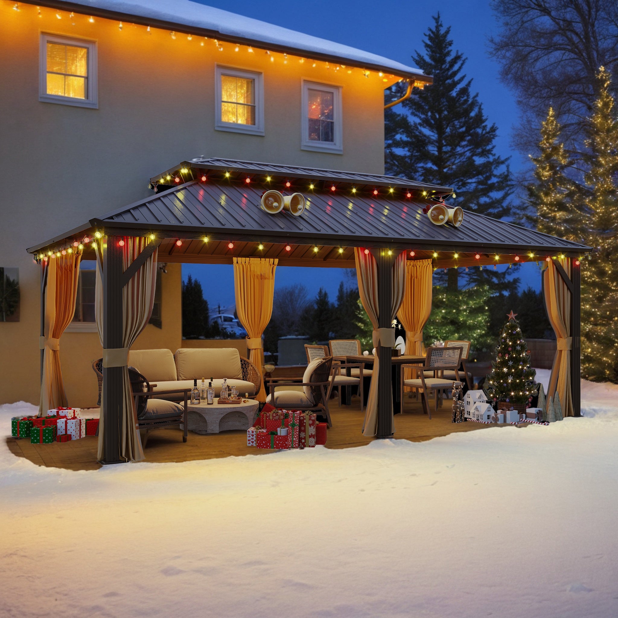 Homrest 12' x 20' Hardtop Gazebo, Aluminum Frame Gazebos with Galvanized Steel Double Roof