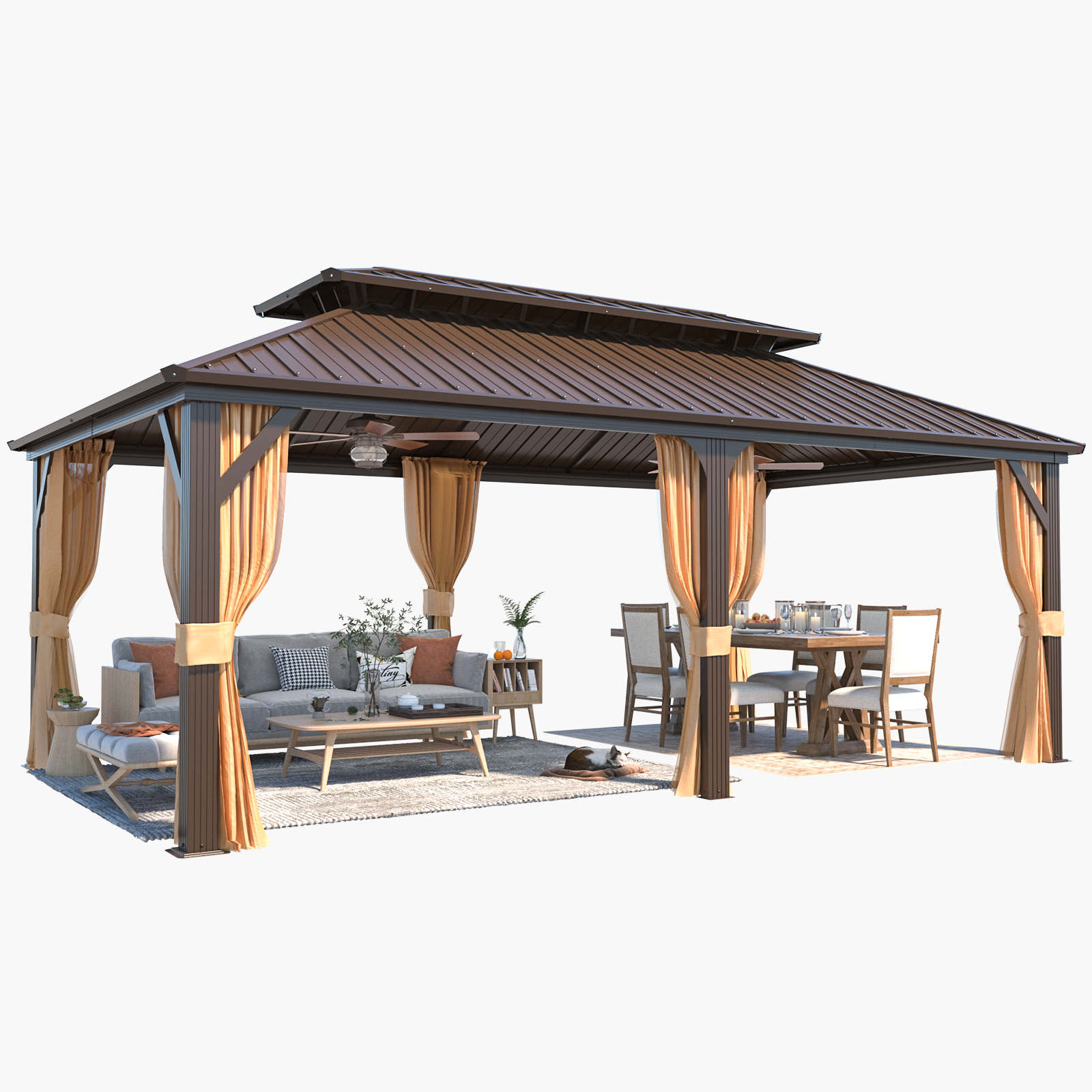 Homrest 12' x 20' Hardtop Gazebo, Aluminum Frame Gazebos with Galvanized Steel Double Roof