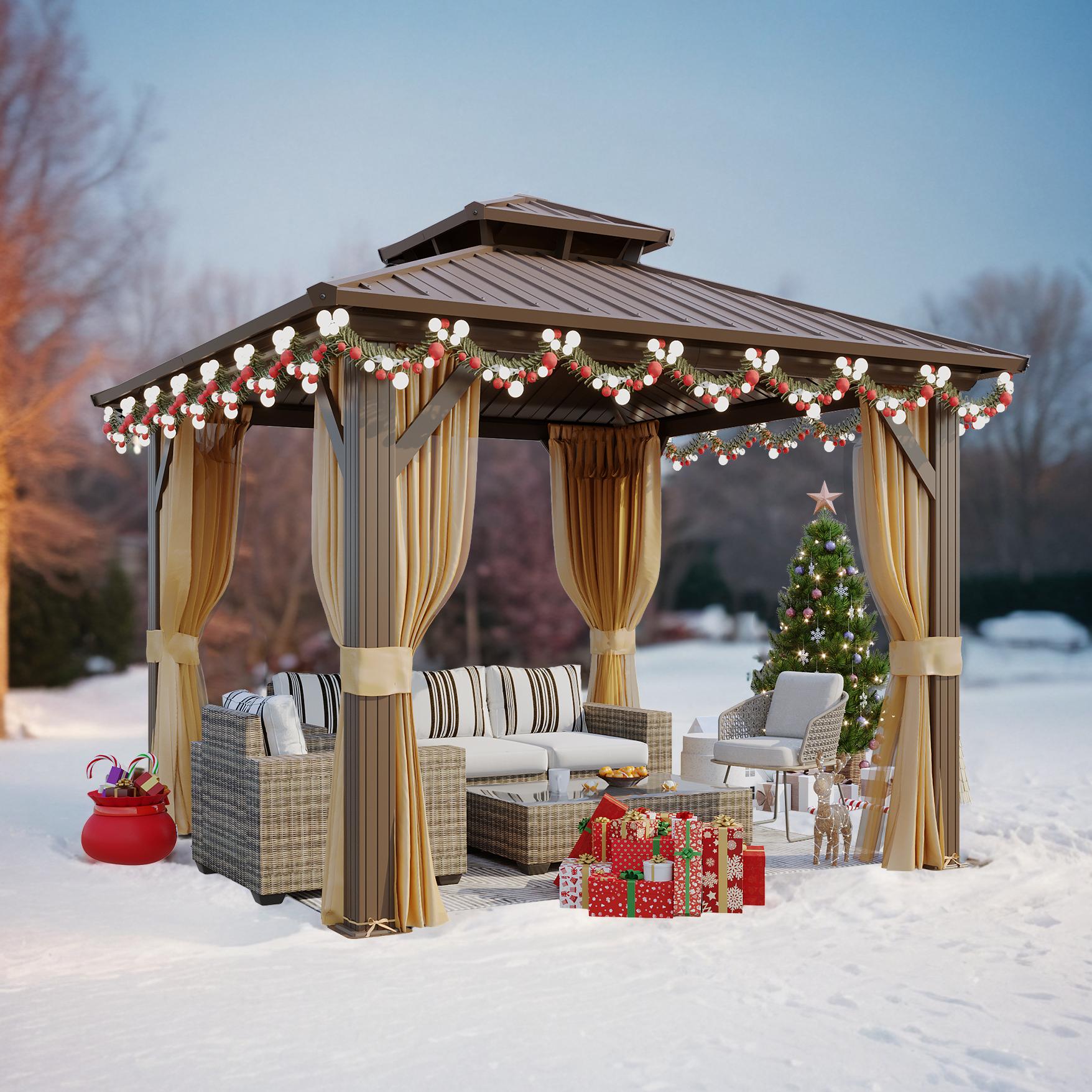 Homrest  10' x 10' Hardtop Gazebo, Aluminum Frame Gazebos with Galvanized Steel Double Roof