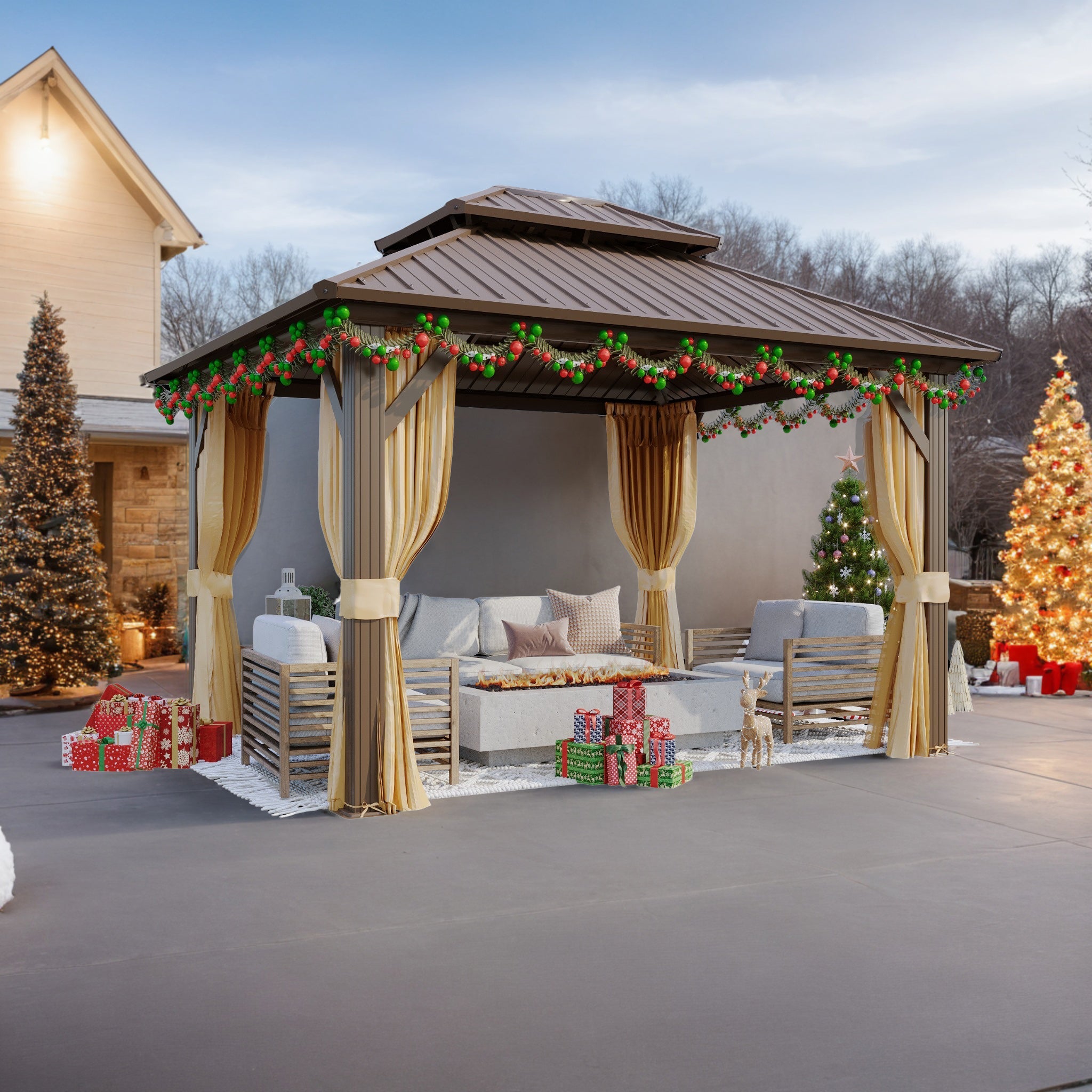 Homrest 10' x 12' Hardtop Gazebo, Aluminum Frame Gazebos with Galvanized Steel Double Roof