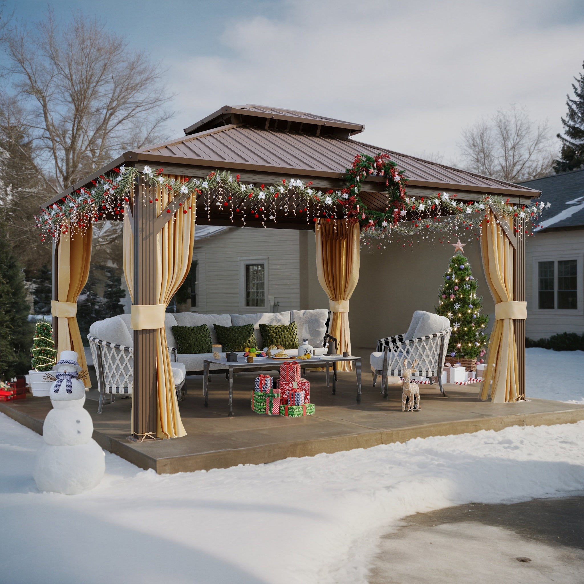 Homrest 12X14 Hardtop Gazebo, Aluminum Frame Gazebos with Galvanized Steel Double Roof