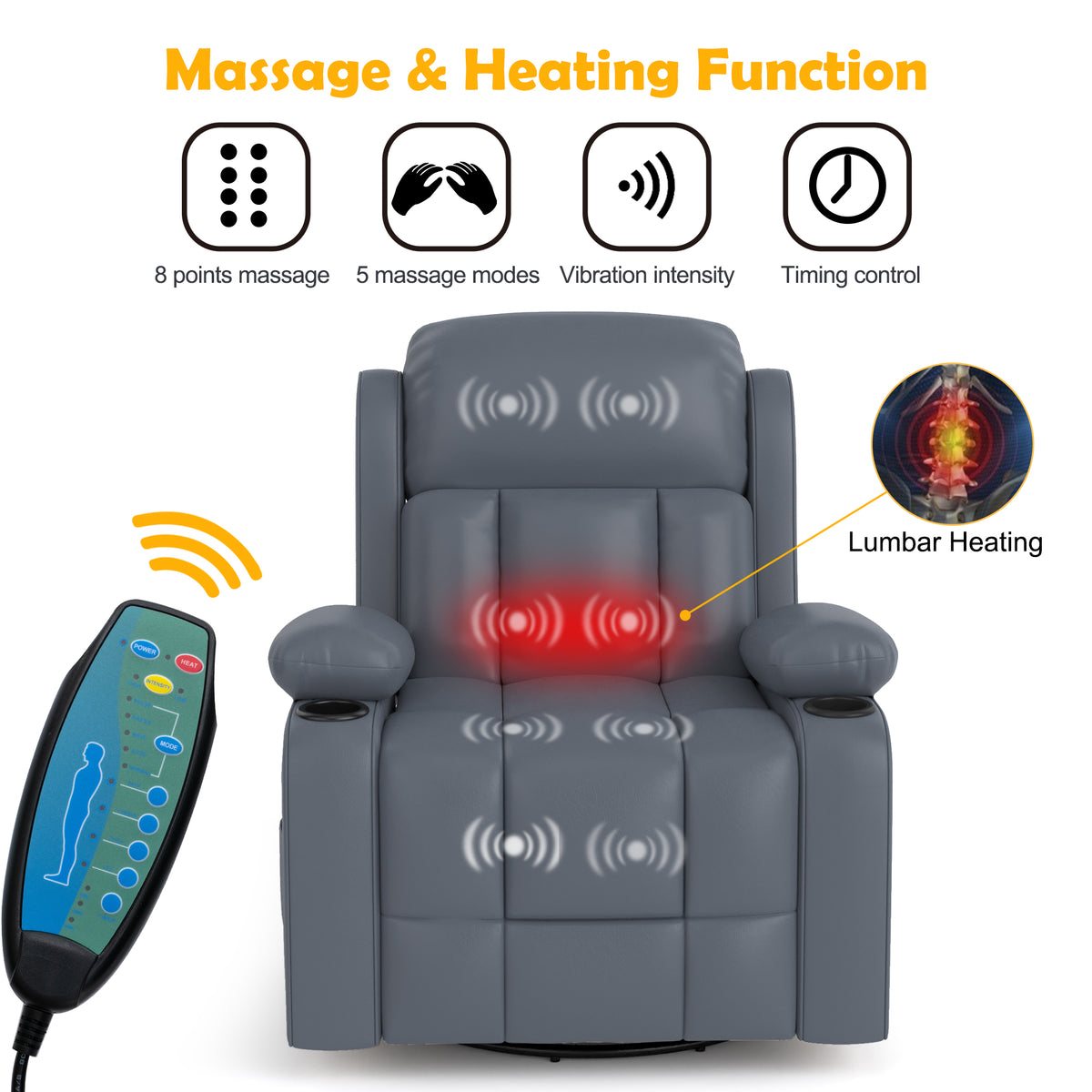 Gray-blue massage recliner product image 2