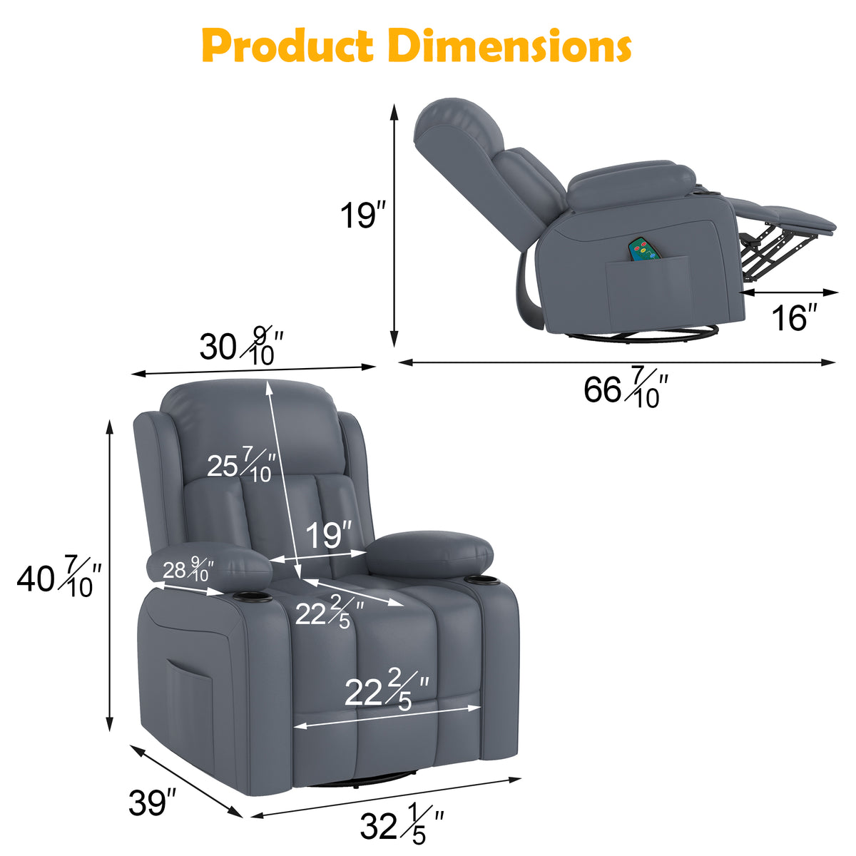 Gray-blue massage recliner product image 3