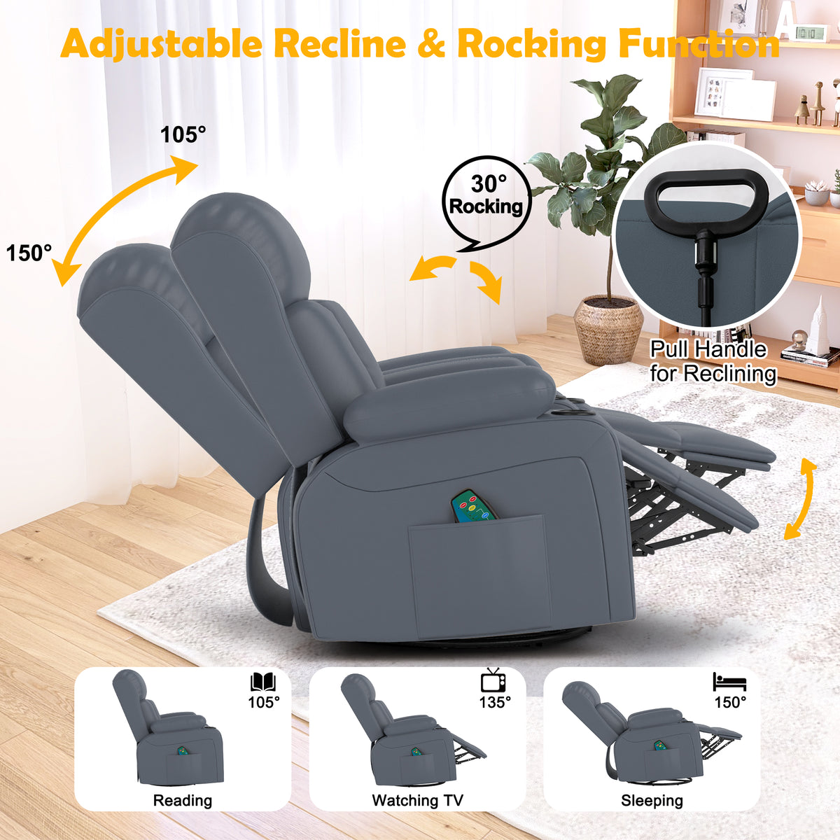 Gray-blue massage recliner product image 4