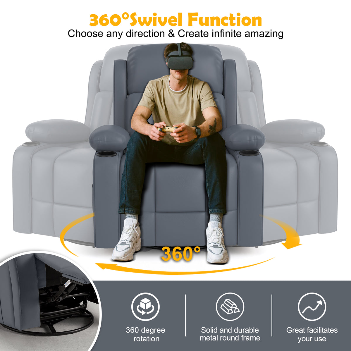 Gray-blue massage recliner product image 5