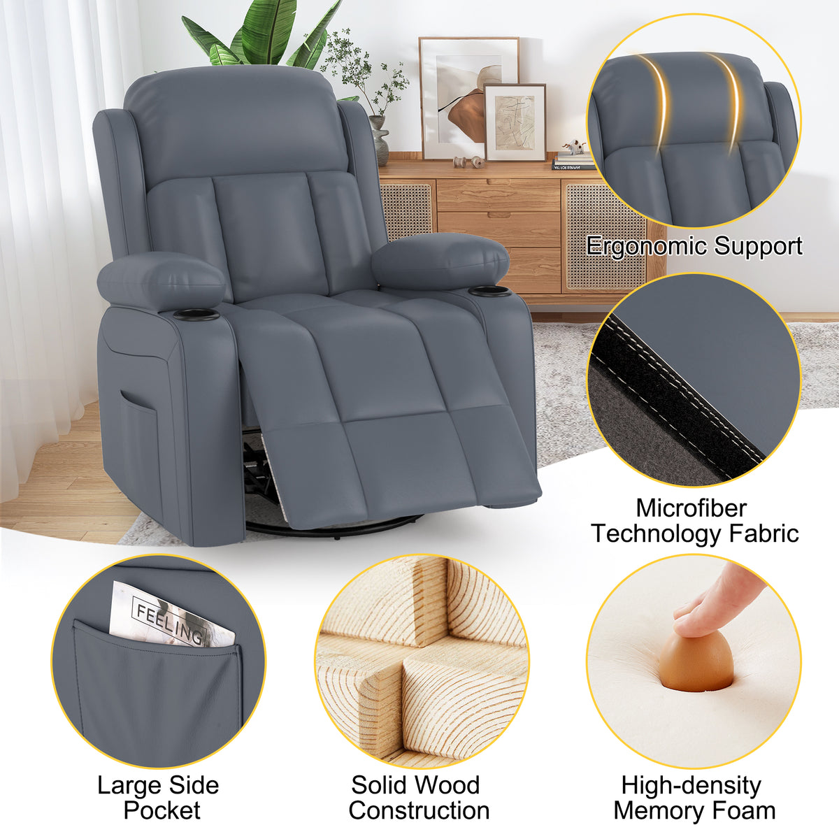 Gray-blue massage recliner product image 6