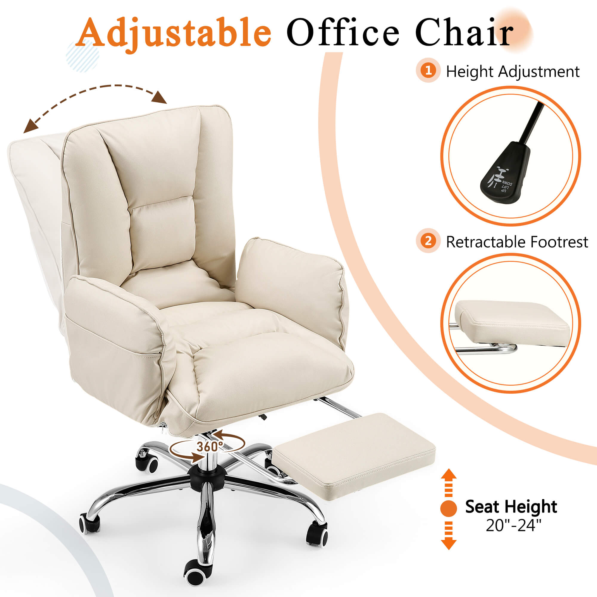 Homrest Ergonomic High Back Office Chair with Footrest and Lumbar Support – Beige