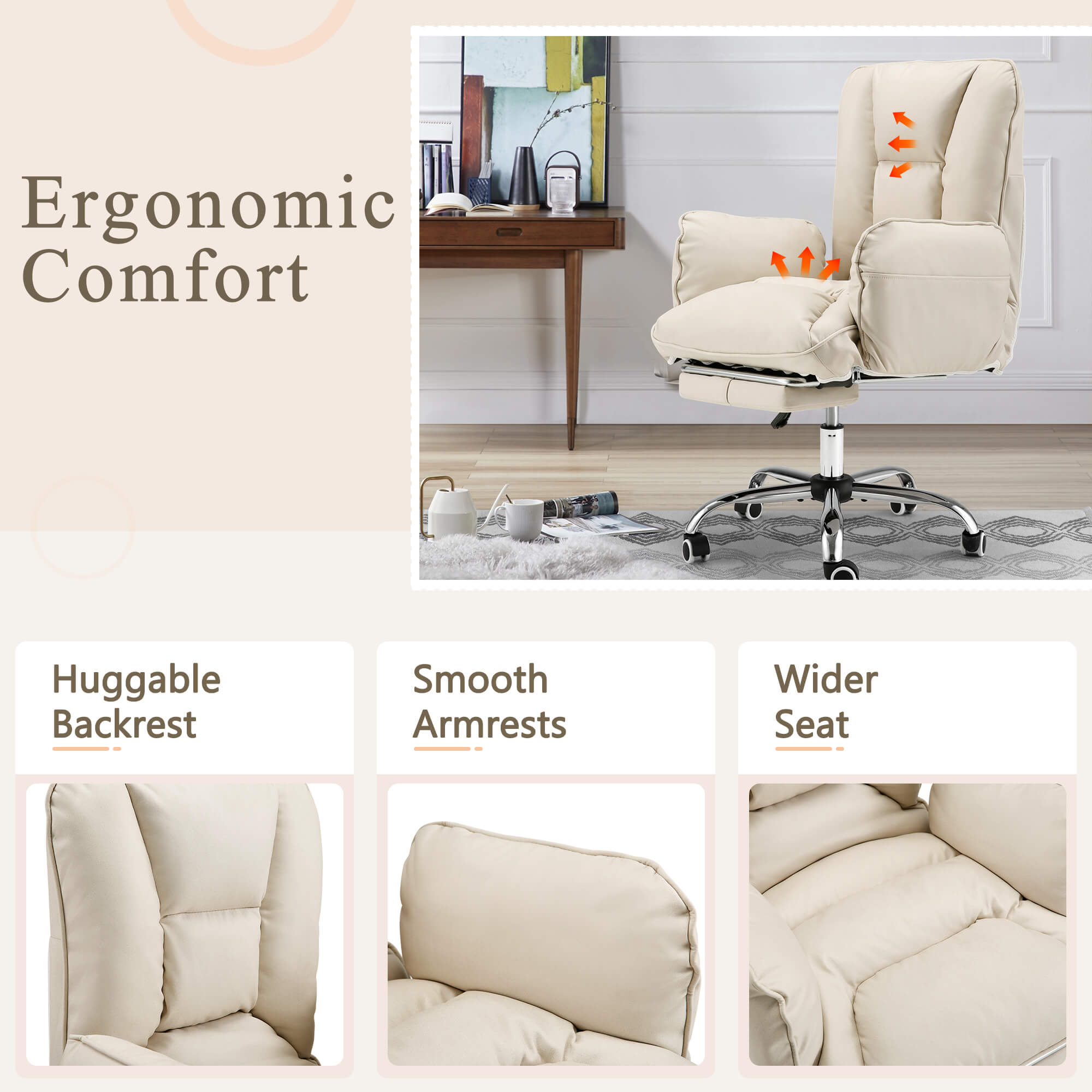 Homrest Ergonomic High Back Office Chair with Footrest and Lumbar Support – Beige