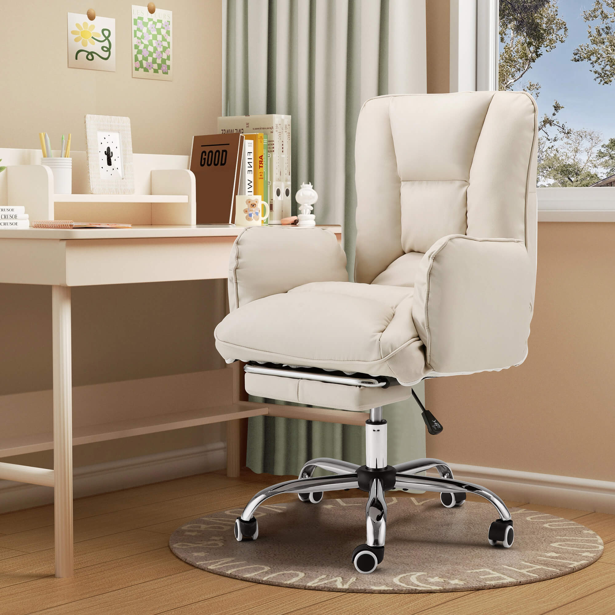 Homrest Ergonomic High Back Office Chair with Footrest and Lumbar Support – Beige