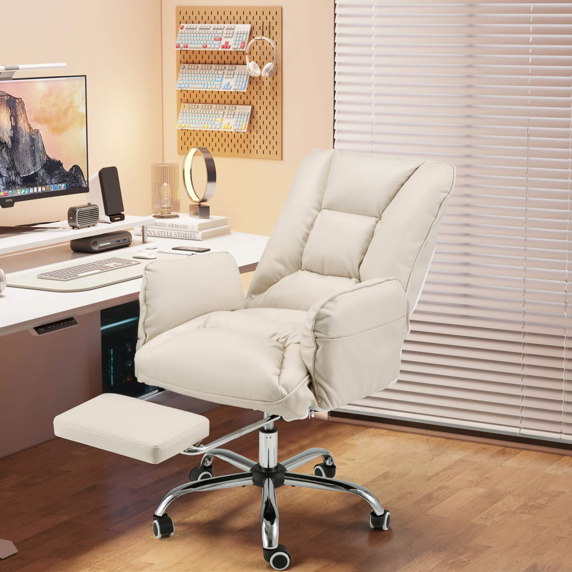Homrest Ergonomic High Back Office Chair with Footrest and Lumbar Support – Beige