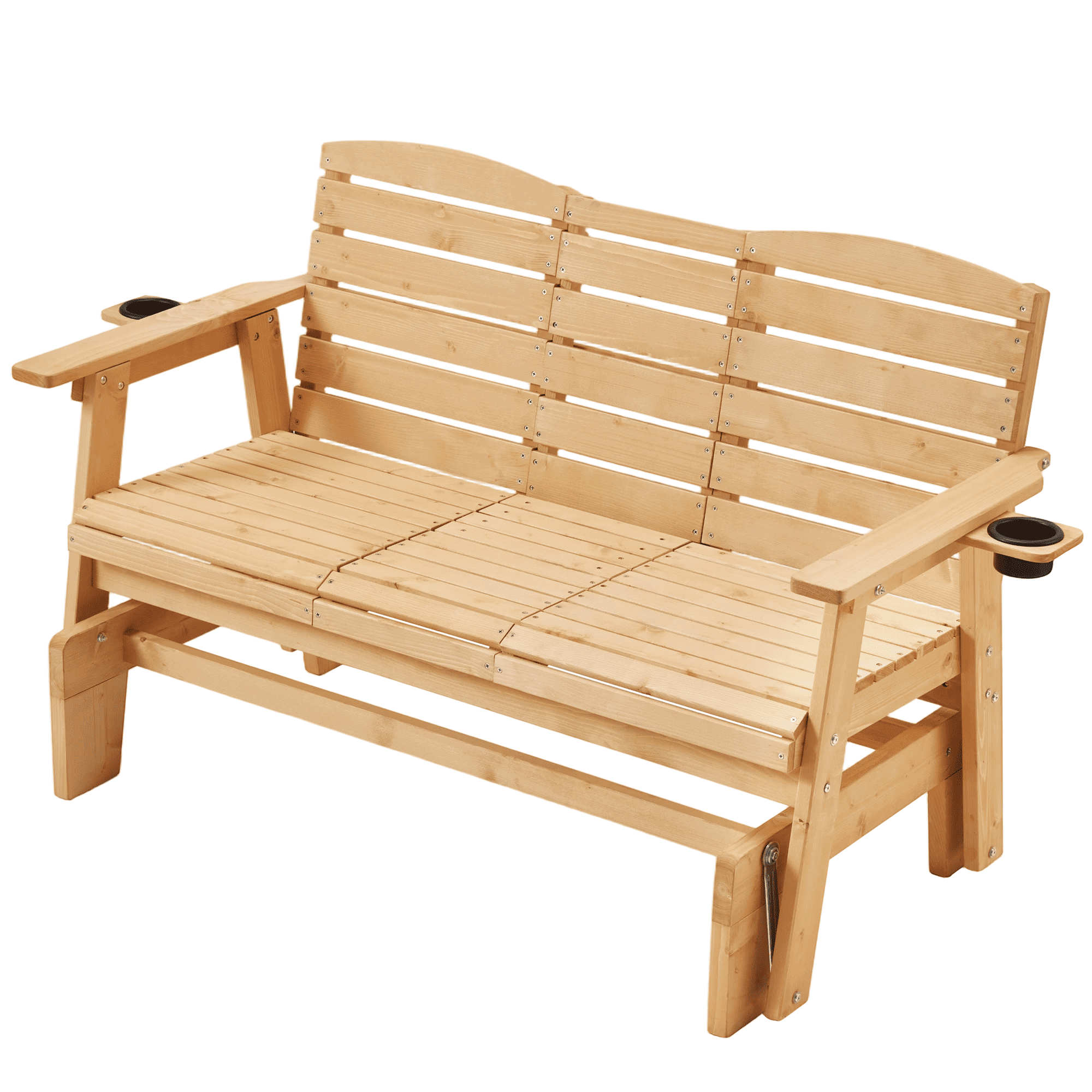 HOMREST Outdoor Glider Chair with Cup Holders, Garden and Park Chair, All-Weather Porch Glider Bench