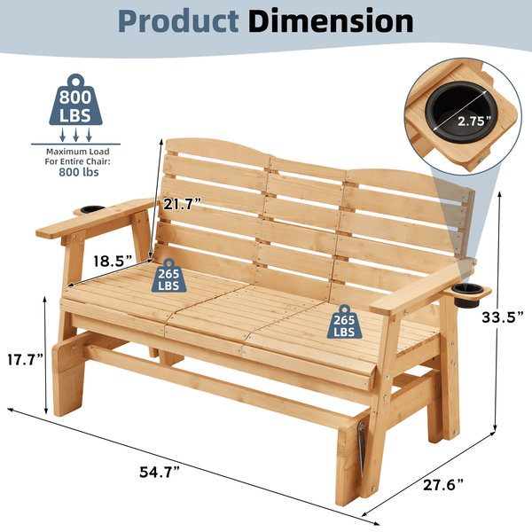 HOMREST Outdoor Glider Chair with Cup Holders, Garden and Park Chair, All-Weather Porch Glider Bench