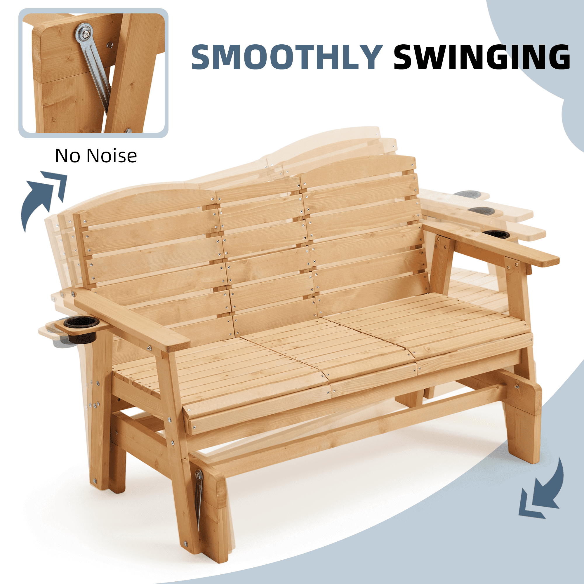 HOMREST Outdoor Glider Chair with Cup Holders, Garden and Park Chair, All-Weather Porch Glider Bench