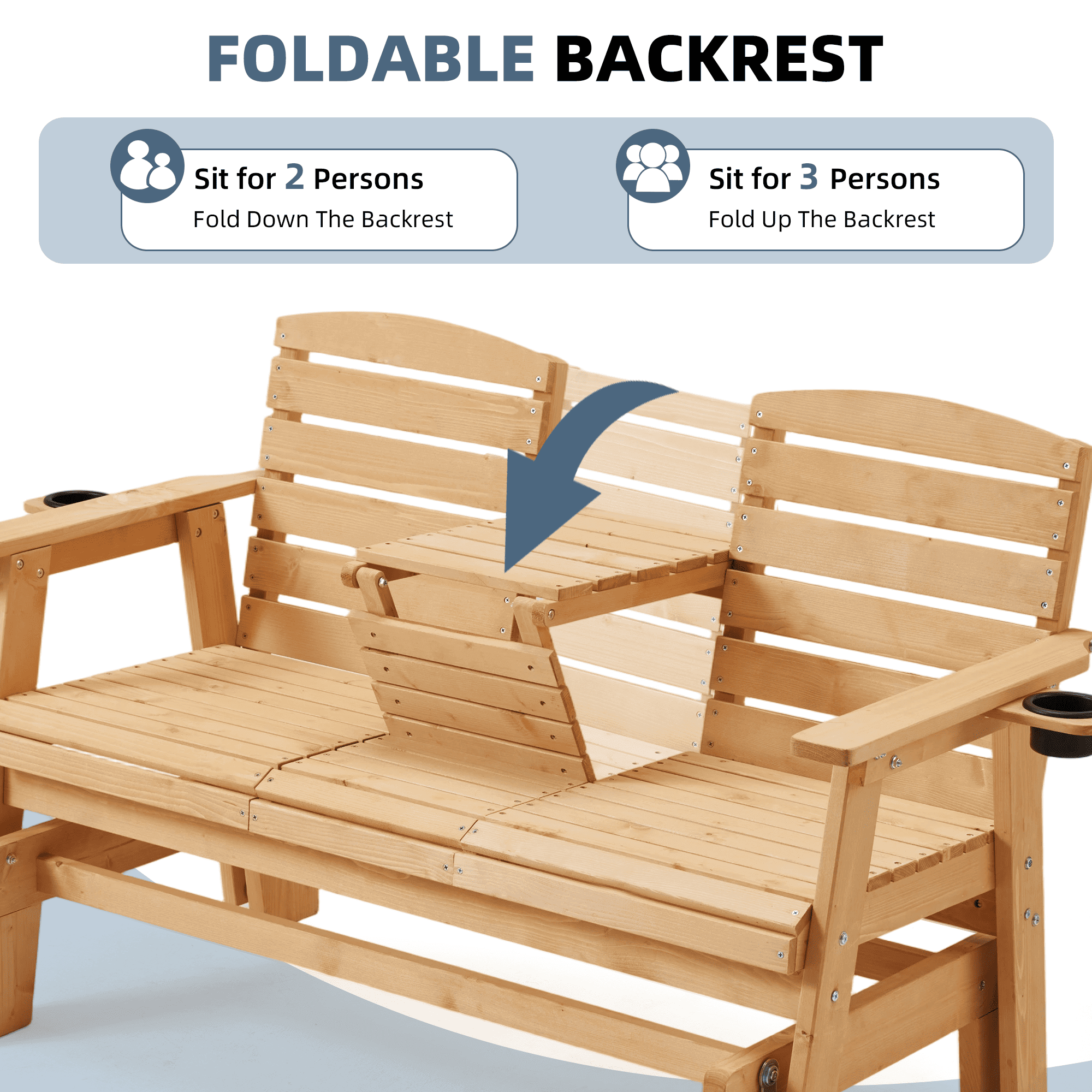 HOMREST Outdoor Glider Chair with Cup Holders, Garden and Park Chair, All-Weather Porch Glider Bench