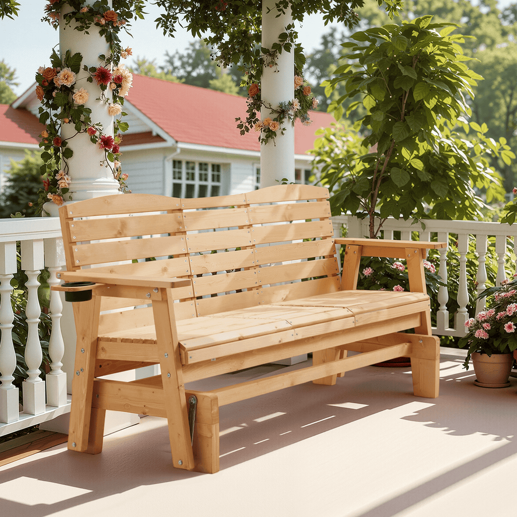 HOMREST Outdoor Glider Chair with Cup Holders, Garden and Park Chair, All-Weather Porch Glider Bench