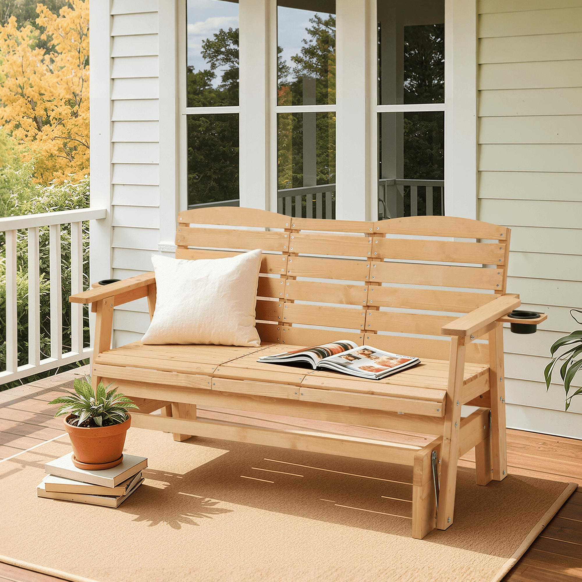 HOMREST Outdoor Glider Chair with Cup Holders, Garden and Park Chair, All-Weather Porch Glider Bench
