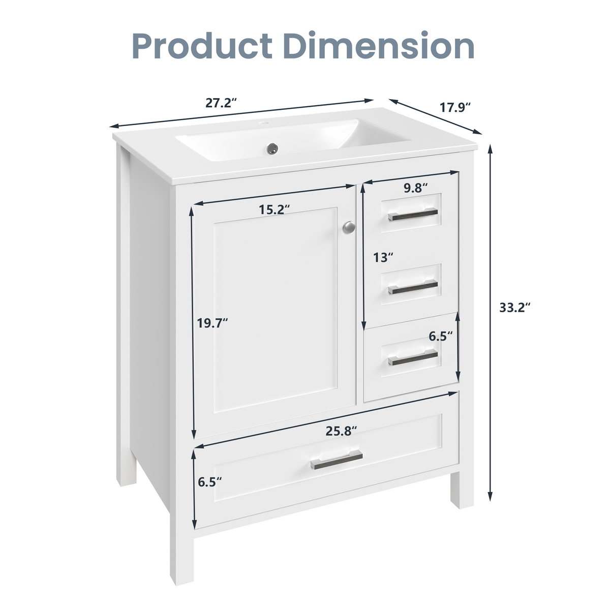 30-inch white bathroom vanity product image 2