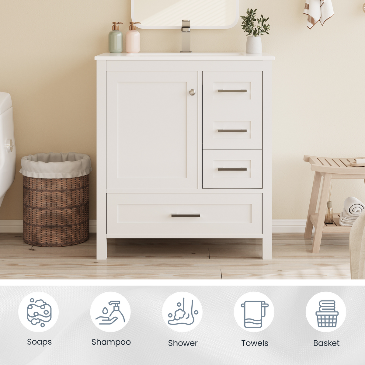 30-inch white bathroom vanity product image 3