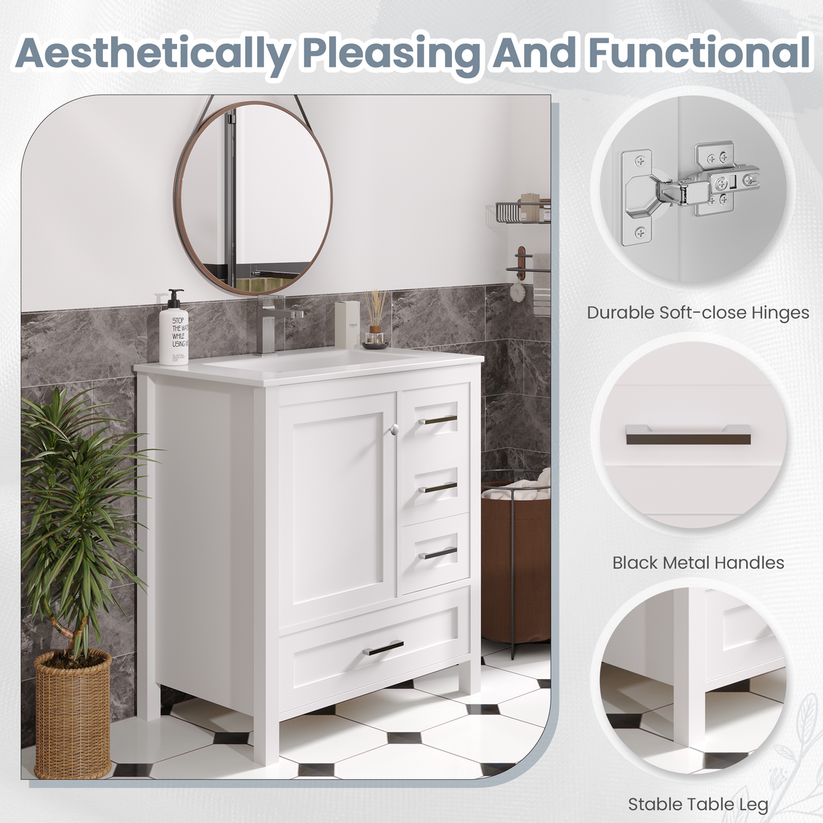 30-inch white bathroom vanity product image 5