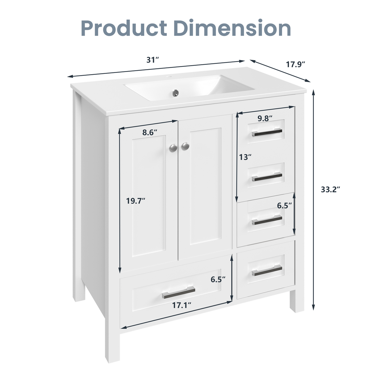 32-inch white bathroom vanity product image 2