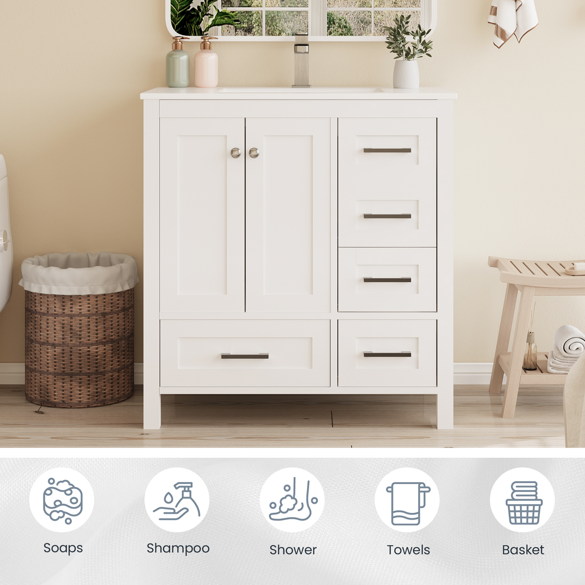 32-inch white bathroom vanity product image 3