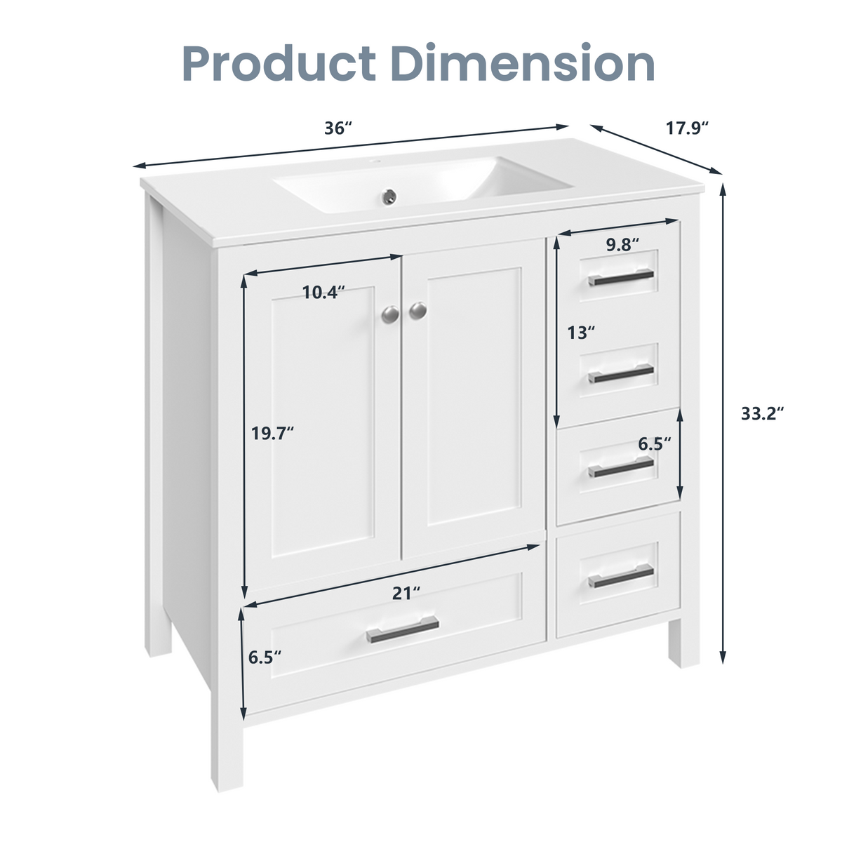 36-inch white bathroom vanity product image 2