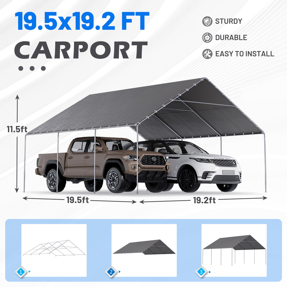 HOMREST 20x20 grey metal carport product image 2
