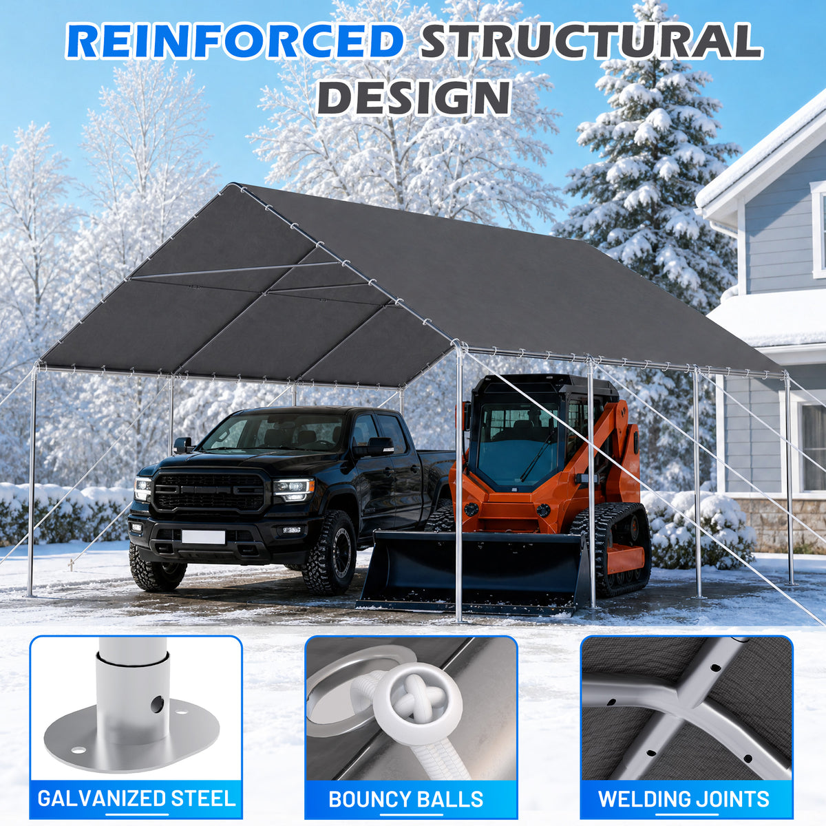 HOMREST 20x20 grey metal carport product image 3