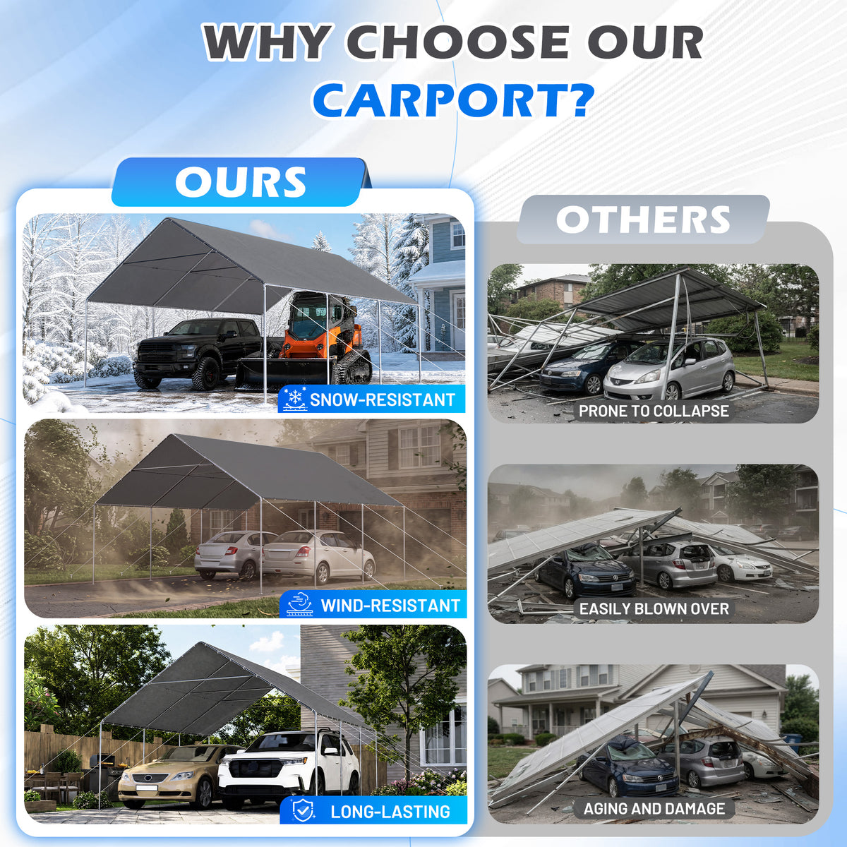 HOMREST 20x20 grey metal carport product image 4