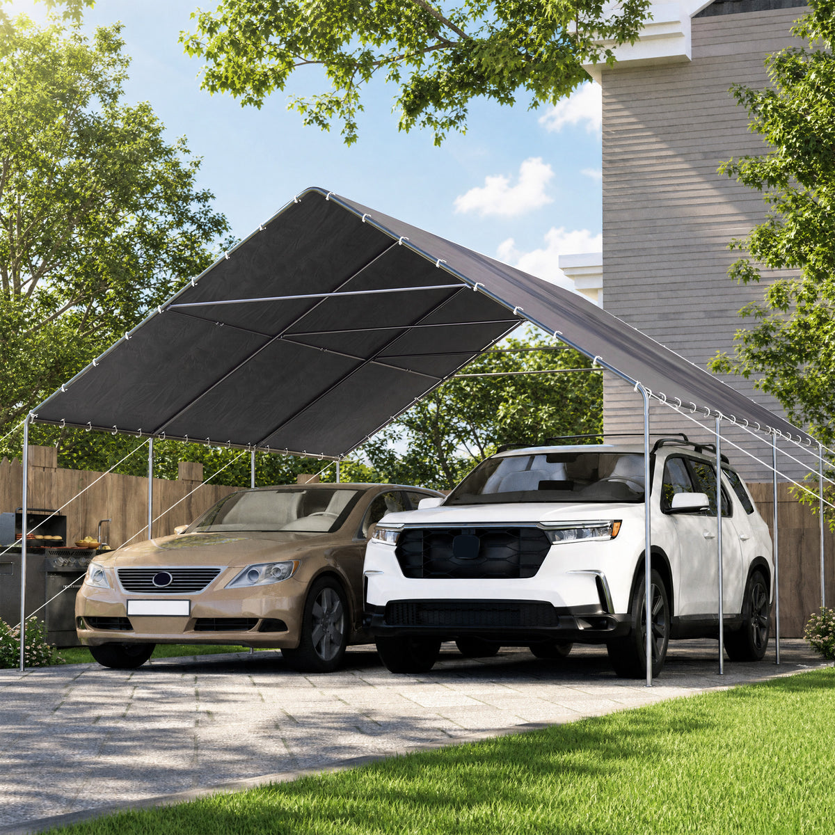 HOMREST 20x20 grey metal carport product image 11