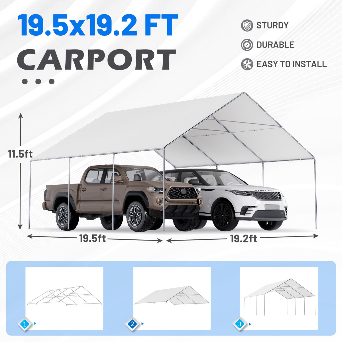 HOMREST 20x20 white metal carport product image 2