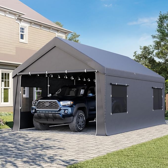 HOMREST carport 10x20 grey with sidewalls