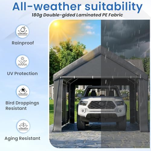 HOMREST gray carport cover with rain, UV, aging and stain resistance