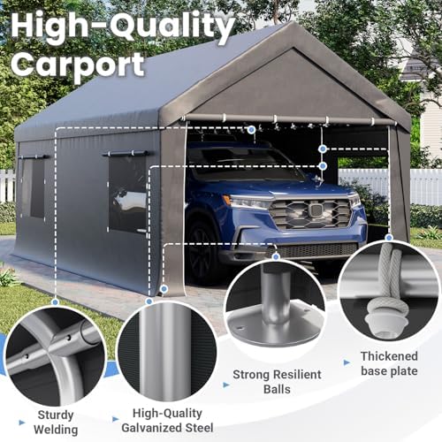 HOMREST gray carport galvanized frame and anchoring hardware details