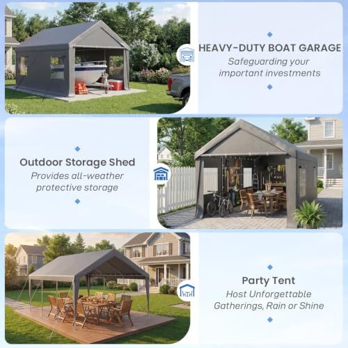 HOMREST gray carport for boat storage, outdoor storage and parties
