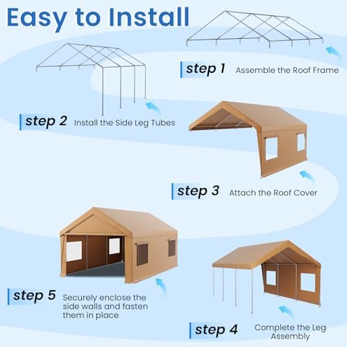 HOMREST 10x20 yellow carport five-step frame and cover installation guide