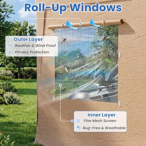 HOMREST yellow carport roll-up mesh window and privacy panel layers