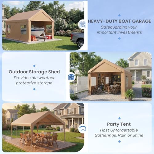 HOMREST yellow carport for boat storage, outdoor storage and parties