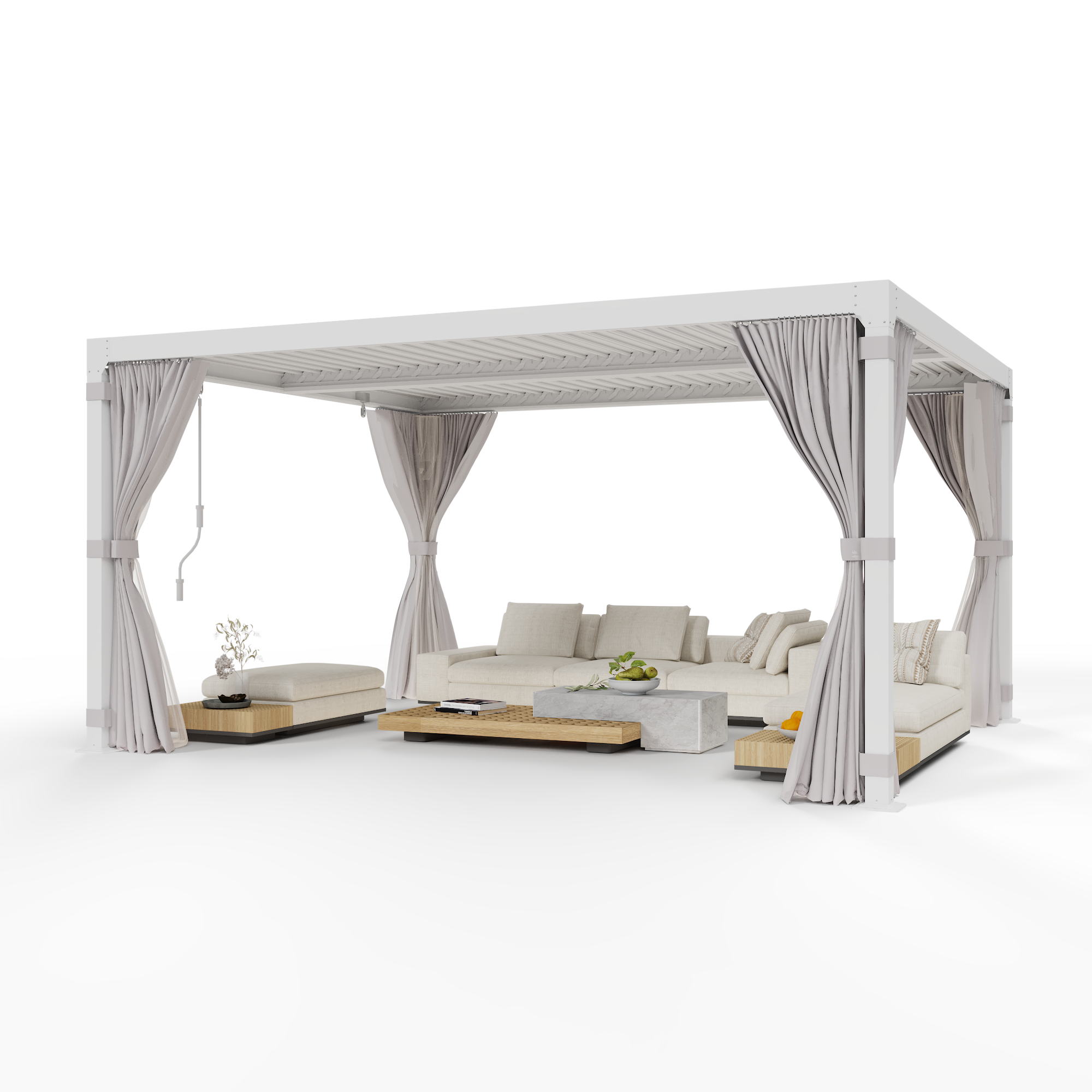 HOMREST Louvered Pergola 10x12 Outdoor Hard Top Pergola with Aluminum Frame and Adjustable Metal Rainproof Roof for Garden & Patio, Curtains and Netting Included, White
