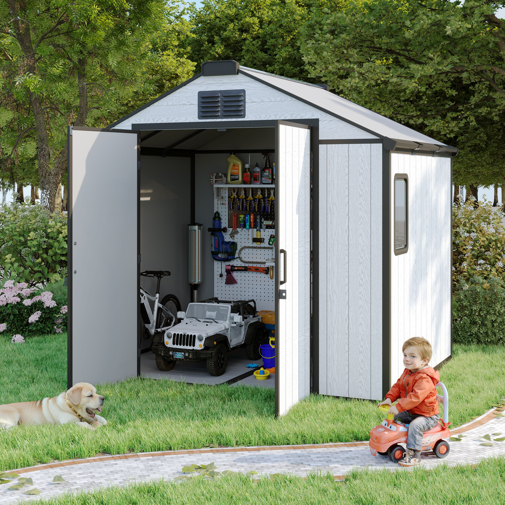 HOMREST 8x6 FT Outdoor Storage Shed, Heavy Duty with Floor & Air Vent for Bikes, Tools, Lawnmowers